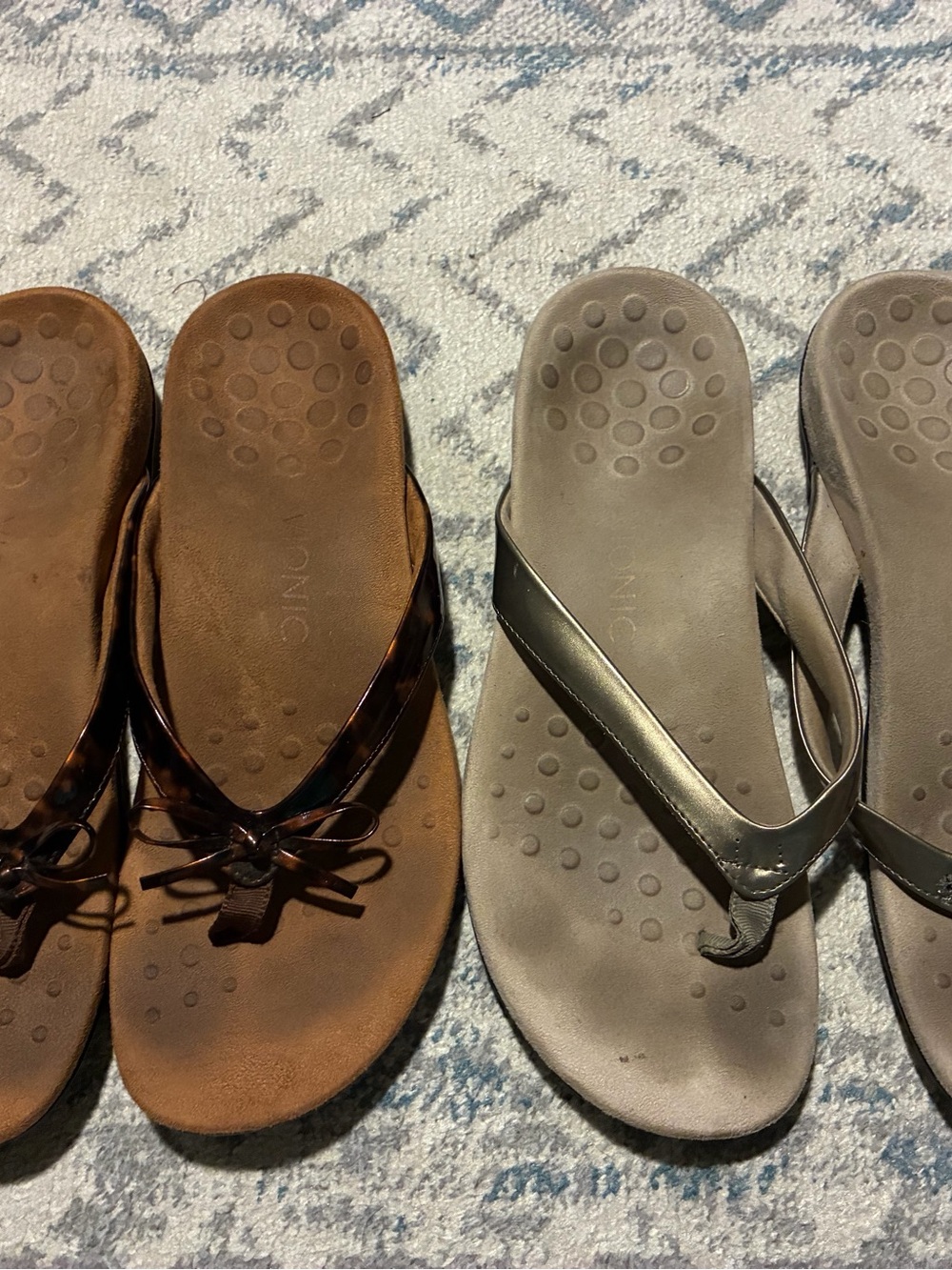 Vionic brand Women's tortoise Brown and Gray Flip Flop Sandals sold as a lot